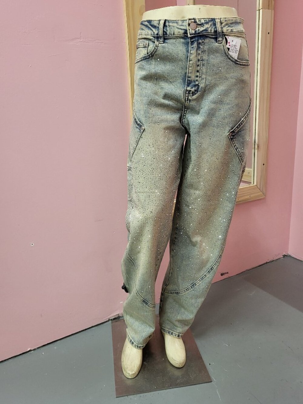 Rhinestone Barrel Leg Jeans (NWT)